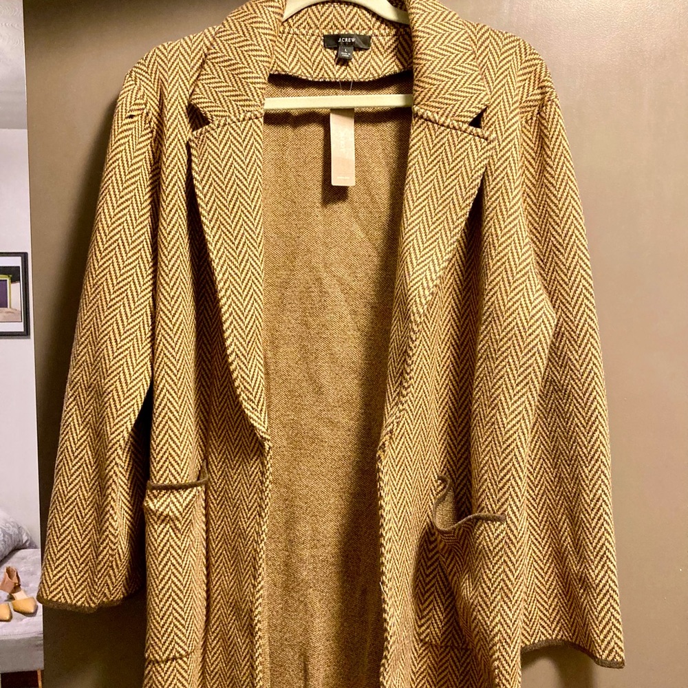 NWOT J Crew Herringbone Chevron Cocoa/Khaki Sophie Blazer Wool Blend Never Worn